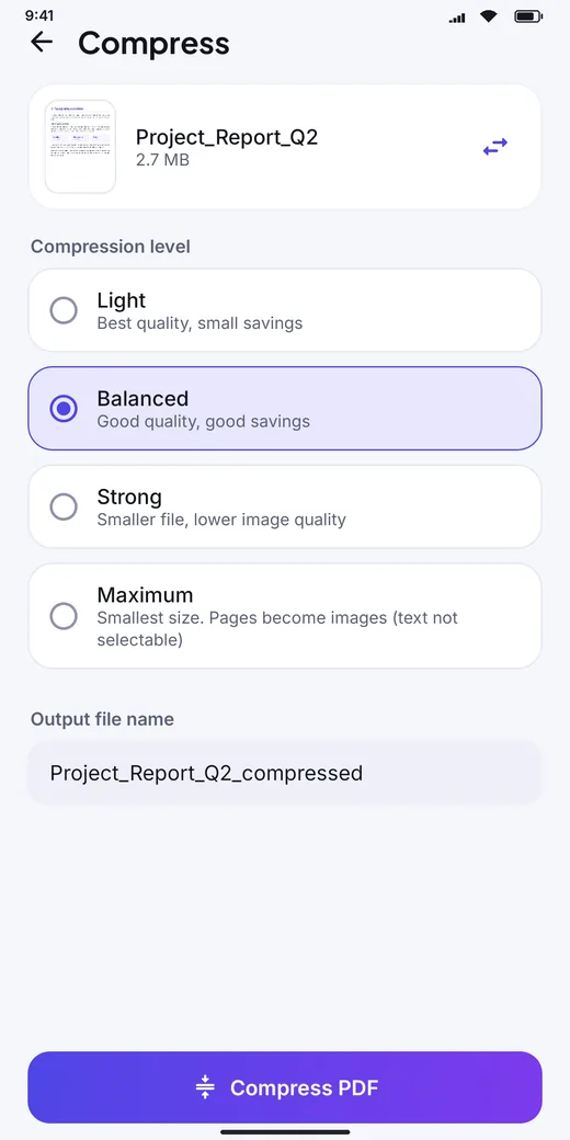 PDF Viewer compress screen