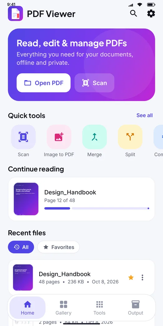 PDF Viewer home screen
