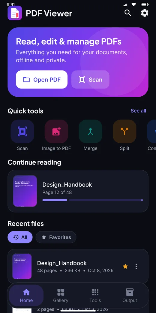 PDF Viewer dark theme screen