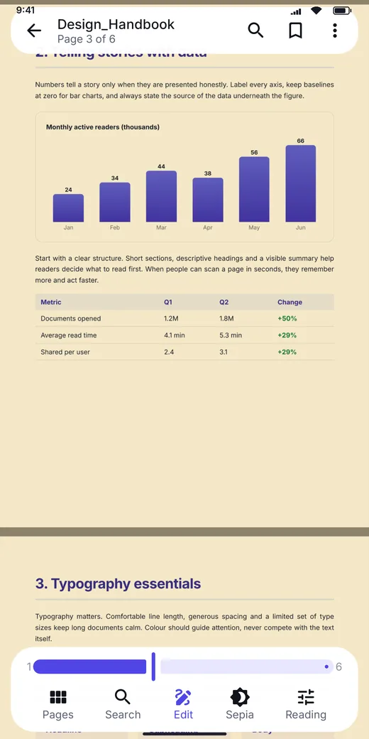 PDF Viewer sepia mode screen