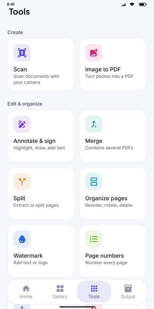 PDF Viewer tools screen