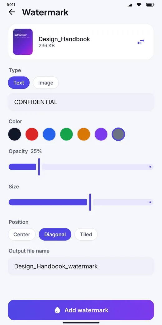 PDF Viewer watermark screen